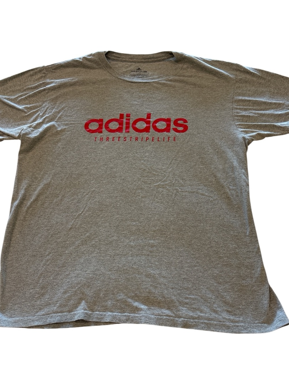 Adidas Gray Short-Sleeve Tee with Red Logo Large